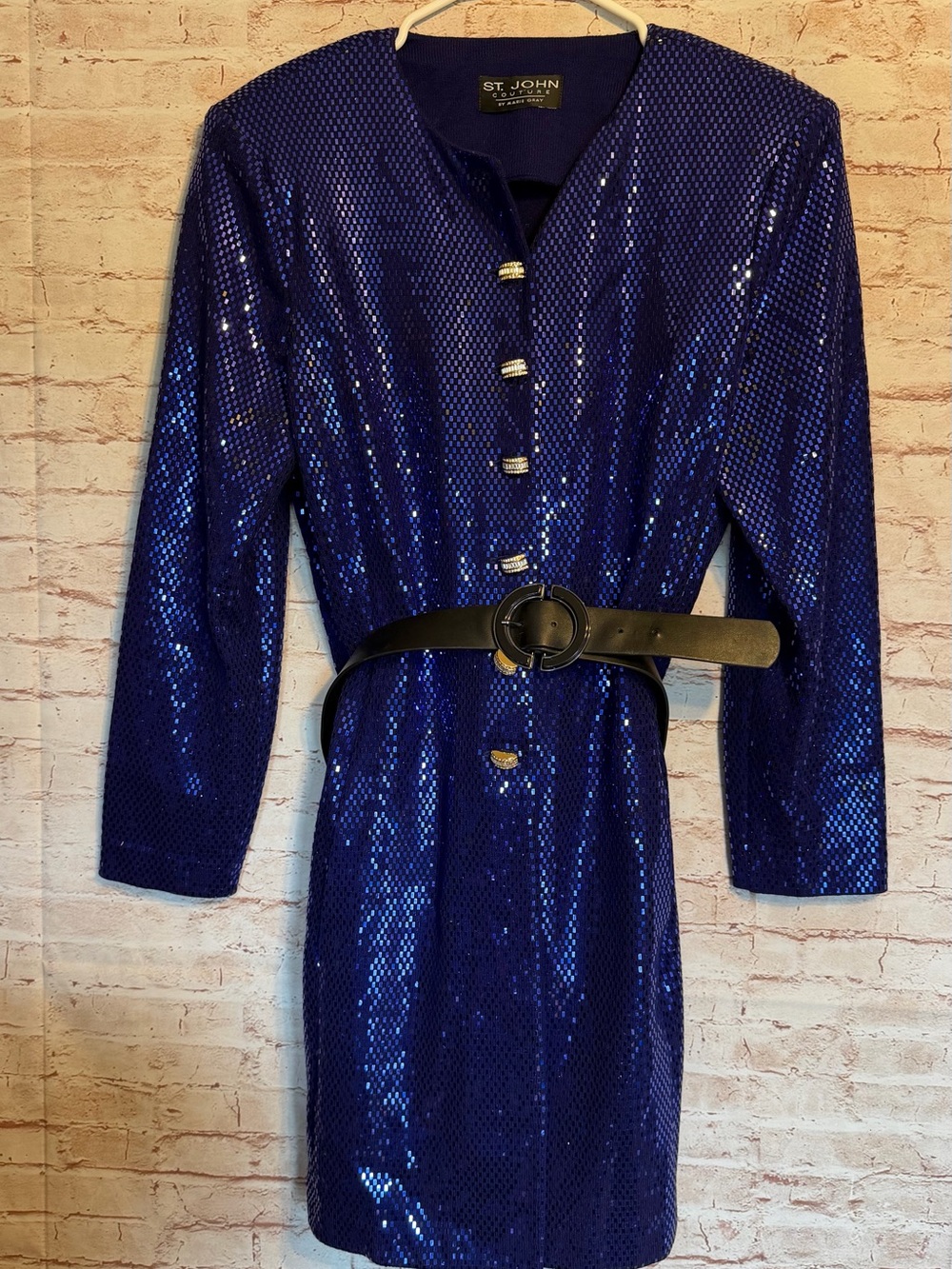 St. John Couture Vintage paillettes purple coat dress size 14
